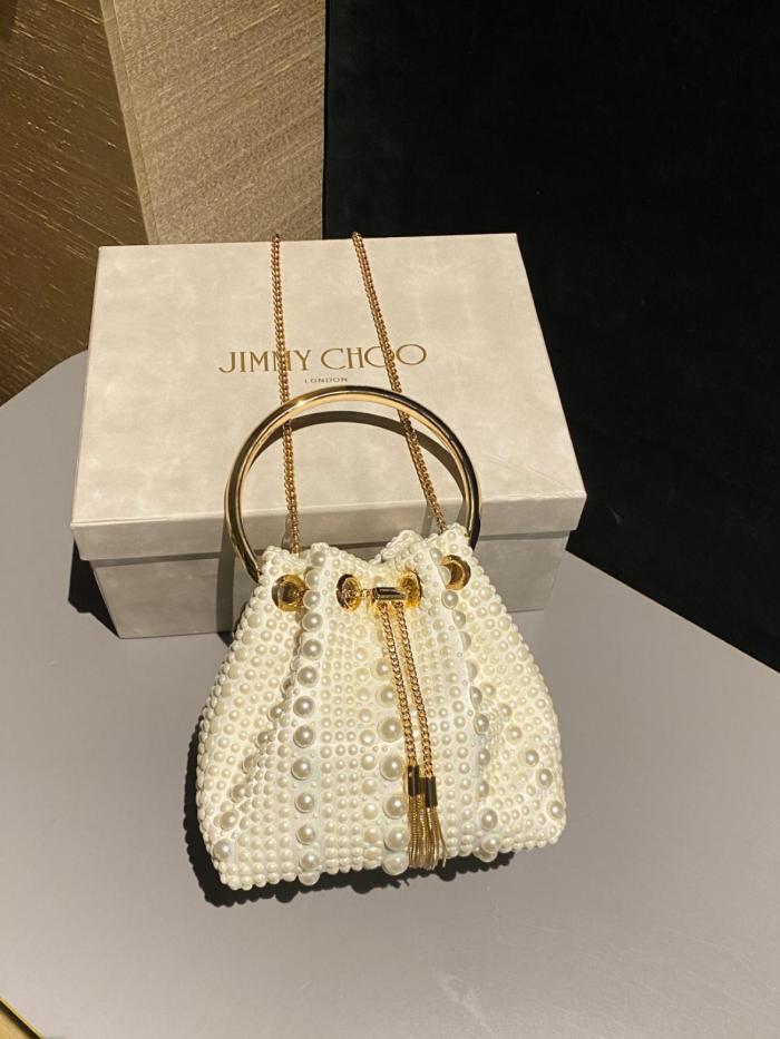 Jimmy Choo Satin Fabric Handbag Mini Women's Ivory