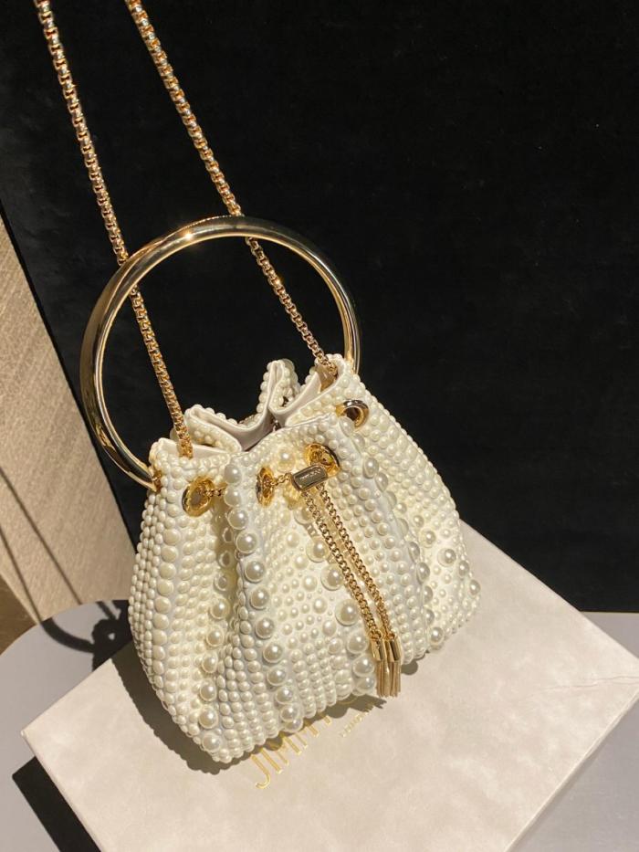 Jimmy Choo Satin Fabric Handbag Mini Women's Ivory