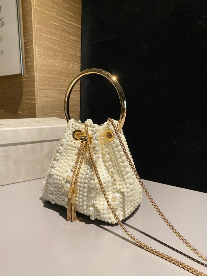 Jimmy Choo Satin Fabric Handbag Mini Women's Ivory