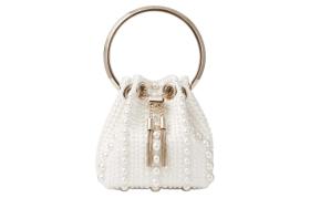 Jimmy Choo Satin Fabric Handbag Mini Women's Ivory
