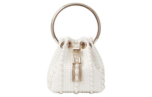 Jimmy Choo Satin Fabric Handbag Mini Women's Ivory