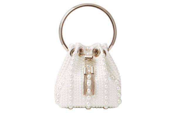 Jimmy Choo Satin Fabric Handbag Mini Women's Ivory