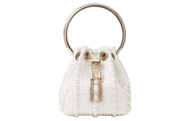Jimmy Choo Satin Fabric Handbag Mini Women's Ivory