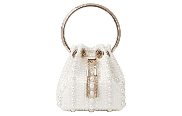 Jimmy Choo Satin Fabric Handbag Mini Women's Ivory