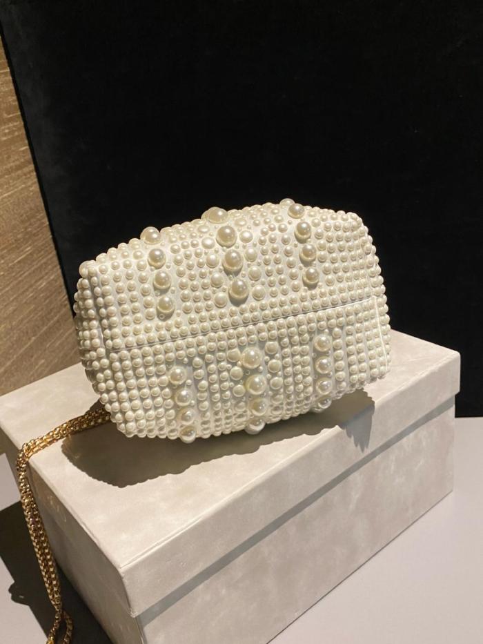 Jimmy Choo Satin Fabric Handbag Mini Women's Ivory