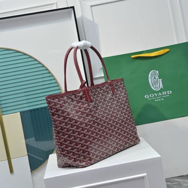 GOYARD Saint Louis Canvas With Calfskin Combo Bag Tote One Shoulder Handbag Large Size Unisex Burgundy STLOUIGMLTY33CL33P size 40*20*34 cm