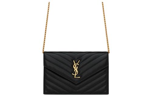 SAINT LAURENT CASSANDRE Sheepskin Handheld Crossbody Bag, Shoulder Bag Small Women's Black 742920-AAA44-1000 size 19*3.5*12.5 cm