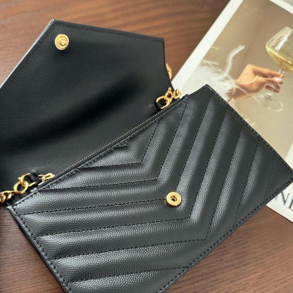 SAINT LAURENT CASSANDRE Sheepskin Handheld Crossbody Bag, Shoulder Bag Small Women's Black 742920-AAA44-1000 size 19*3.5*12.5 cm