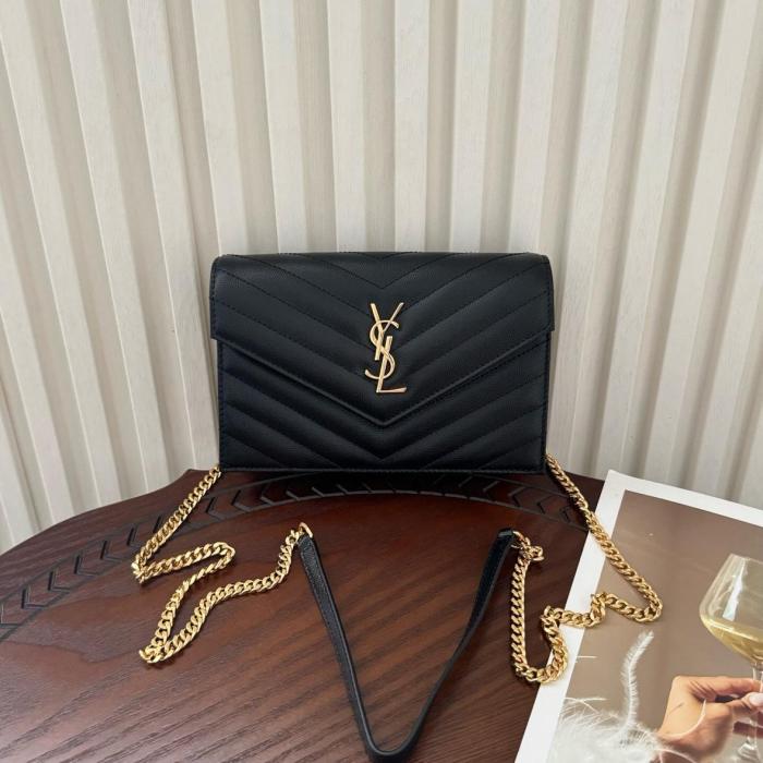 SAINT LAURENT CASSANDRE Sheepskin Handheld Crossbody Bag, Shoulder Bag Small Women's Black 742920-AAA44-1000 size 19*3.5*12.5 cm