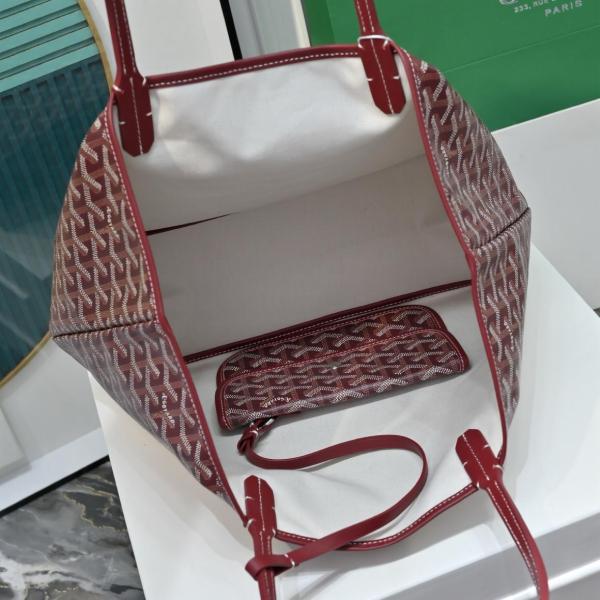 GOYARD Saint Louis Canvas With Calfskin Combo Bag Tote One Shoulder Handbag Large Size Unisex Burgundy STLOUIGMLTY33CL33P size 40*20*34 cm