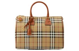 Burberry Leather Bowling Bag Handbag Medium Size Women's Archive Beige/Sandalwood Brown 80713551 size 30*15*21 cm