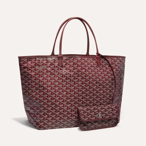 GOYARD Saint Louis Canvas With Calfskin Combo Bag Tote One Shoulder Handbag Large Size Unisex Burgundy STLOUIGMLTY33CL33P size 40*20*34 cm