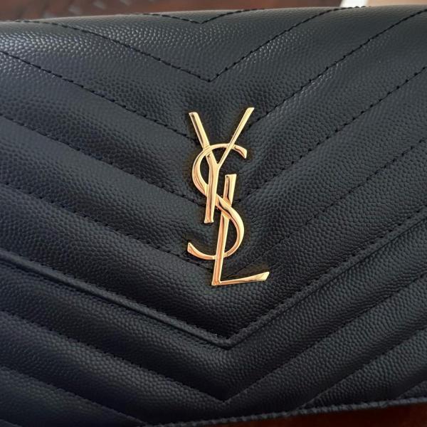 SAINT LAURENT CASSANDRE Sheepskin Handheld Crossbody Bag, Shoulder Bag Small Women's Black 742920-AAA44-1000 size 19*3.5*12.5 cm