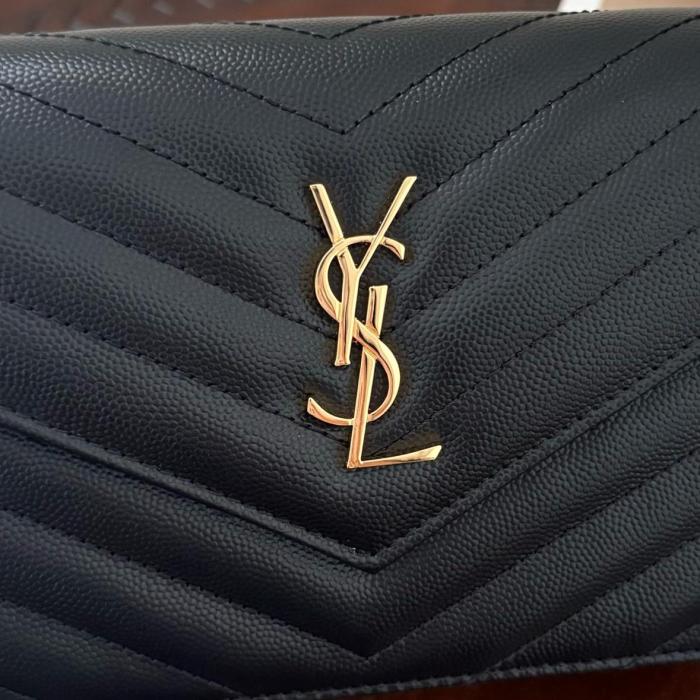 SAINT LAURENT CASSANDRE Sheepskin Handheld Crossbody Bag, Shoulder Bag Small Women's Black 742920-AAA44-1000 size 19*3.5*12.5 cm