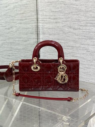 DIOR Lady D Joy Calfskin Handbag Small Women's Plum M0613OWCB-M42R size 22*6*11cm