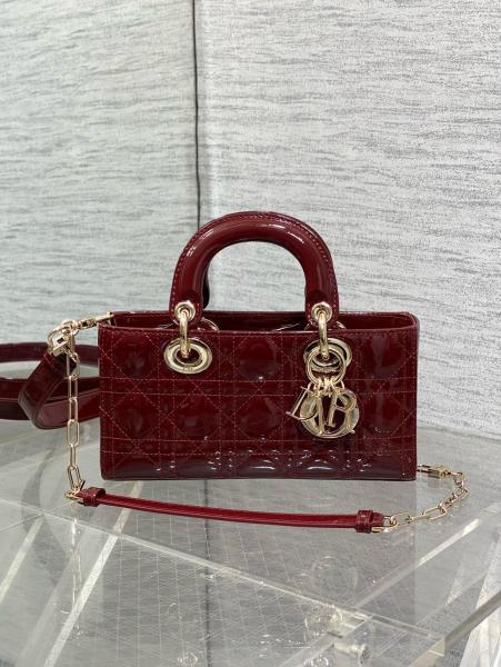 DIOR Lady D Joy Calfskin Handbag Small Women's Plum M0613OWCB-M42R size 22*6*11cm