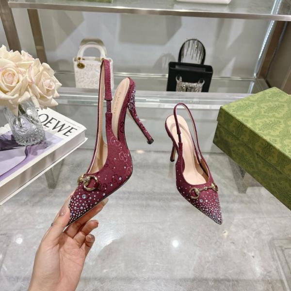 GUCCI Horsebit Slim Heel High Heels 8.5cm Women's Red