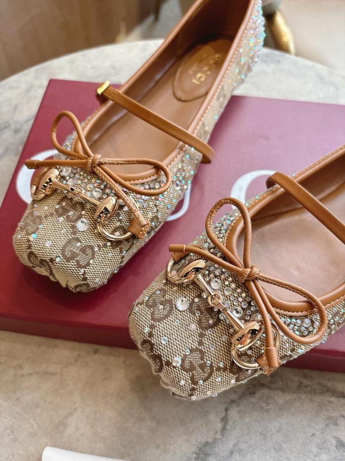 GUCCI Horsebit GG Flat Mary Jane Shoes Women's Brown