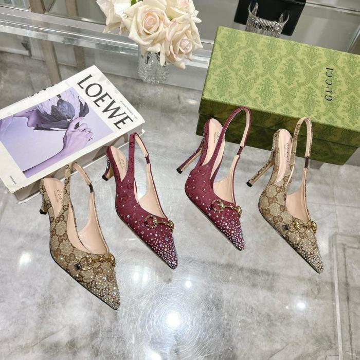 GUCCI Horsebit Slim Heel High Heels 8.5cm Women's Red