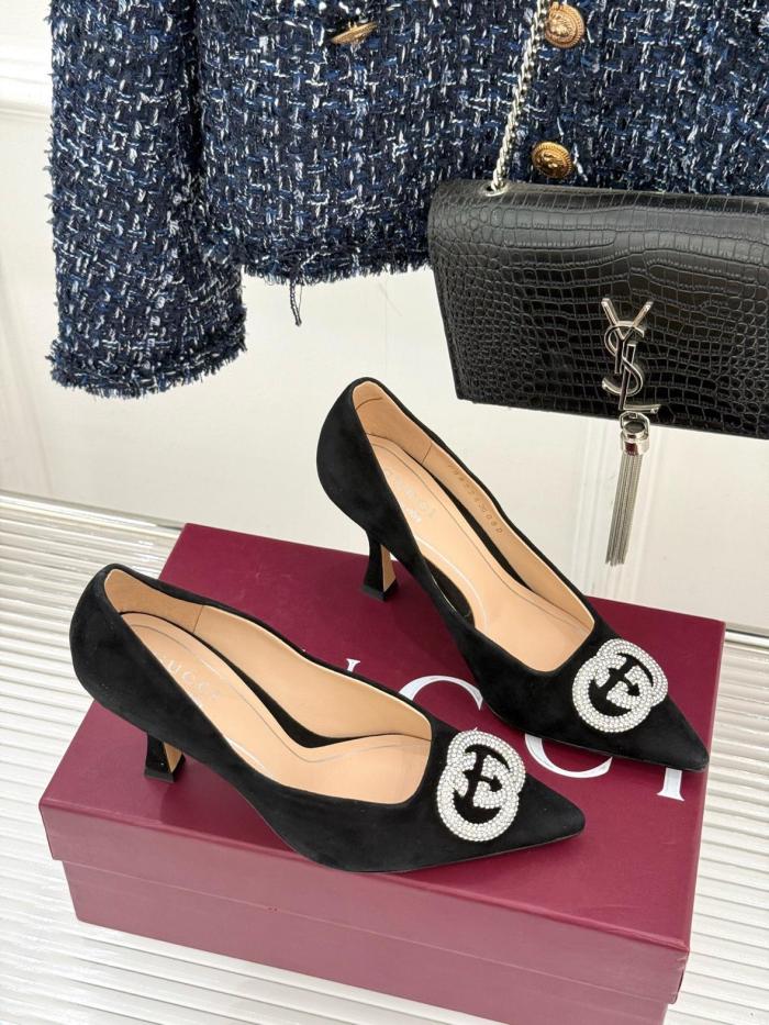 GUCCI Interlocking G Slim Heel High Heels 8.5cm Women's Black