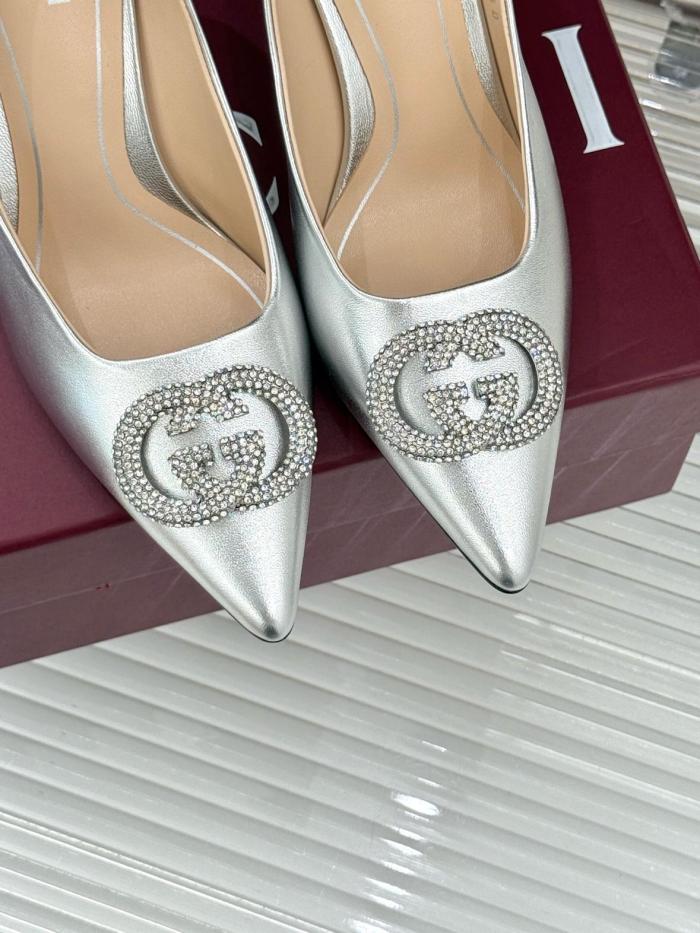 GUCCI Interlocking G Slim Heel High Heels 8.5cm Women's Silver