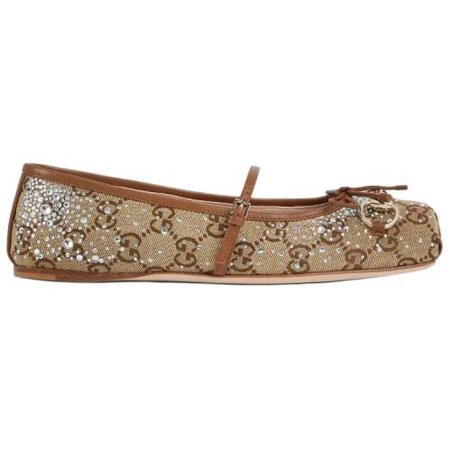 GUCCI Horsebit GG Flat Mary Jane Shoes Women's Brown