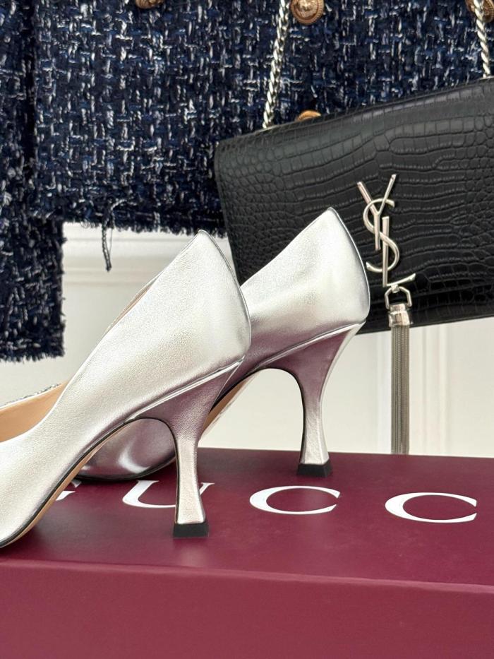 GUCCI Interlocking G Slim Heel High Heels 8.5cm Women's Silver