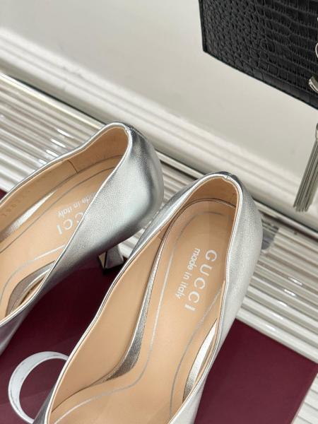 GUCCI Interlocking G Slim Heel High Heels 8.5cm Women's Silver