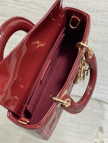 DIOR Lady D Joy Calfskin Handbag Small Women's Plum M0613OWCB-M42R size 22*6*11cm