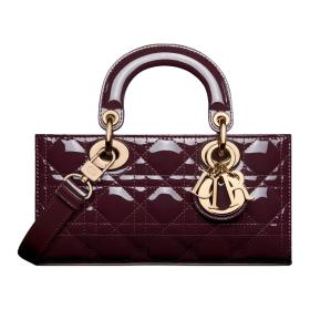 DIOR Lady D Joy Calfskin Handbag Small Women's Plum M0613OWCB-M42R size 22*6*11cm