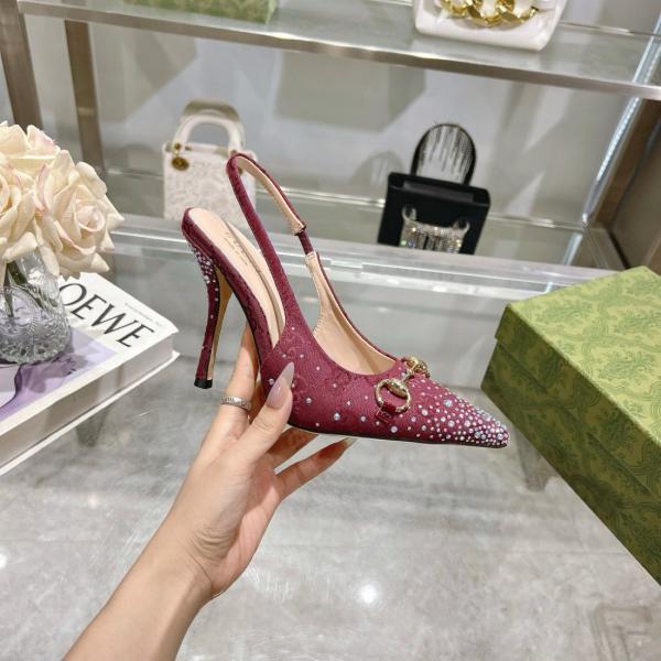 GUCCI Horsebit Slim Heel High Heels 8.5cm Women's Red