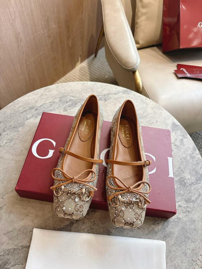 GUCCI Horsebit GG Flat Mary Jane Shoes Women's Brown