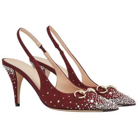 GUCCI Horsebit Slim Heel High Heels 8.5cm Women's Red