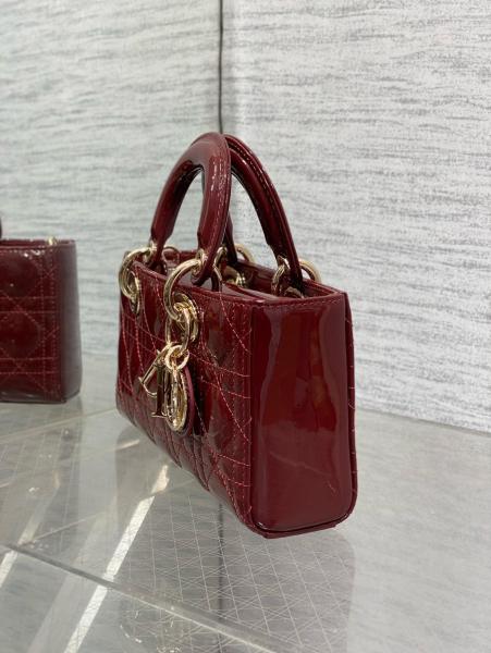 DIOR Lady D Joy Calfskin Handbag Small Women's Plum M0613OWCB-M42R size 22*6*11cm