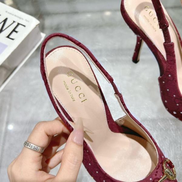 GUCCI Horsebit Slim Heel High Heels 8.5cm Women's Red