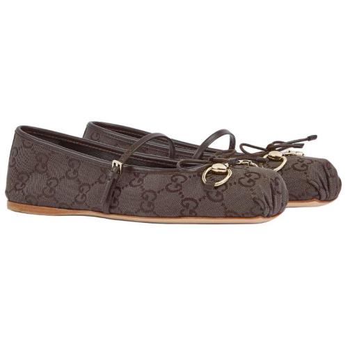 GUCCI Horsebit Flat Mary Jane Shoes Women's Brown