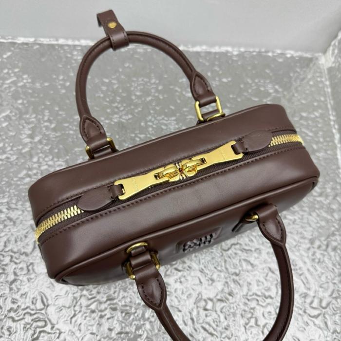 MIU MIU Arcadie Leather Handbag Small Women's Brown 5BB142_2CR3_F0NBL_V_OON size 22*7.5*10.5 cm