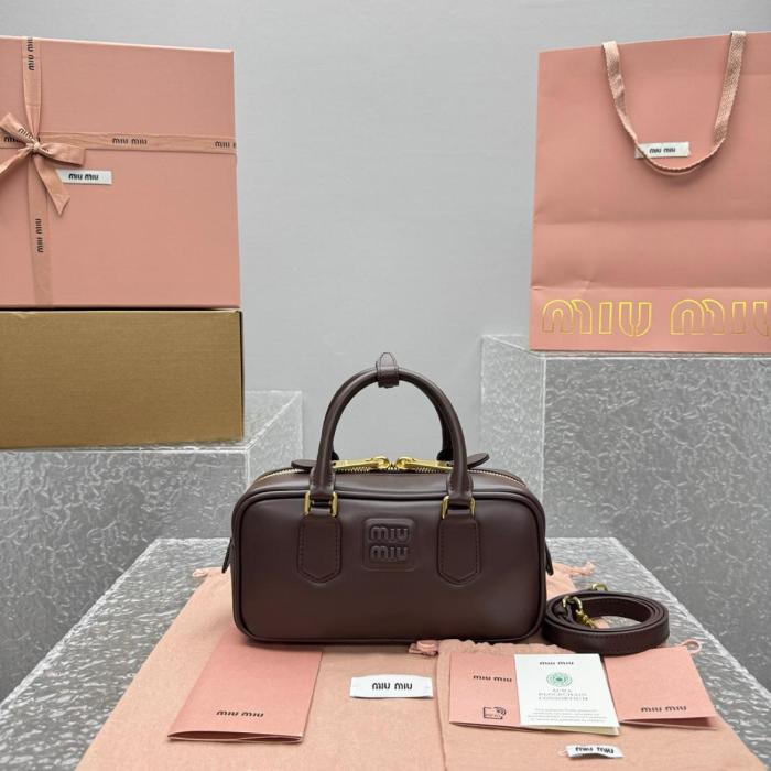 MIU MIU Arcadie Leather Handbag Small Women's Brown 5BB142_2CR3_F0NBL_V_OON size 22*7.5*10.5 cm