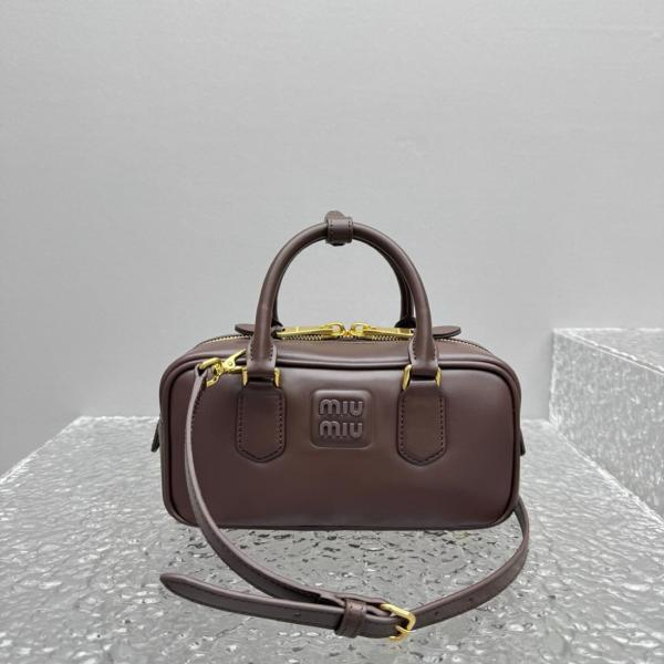 MIU MIU Arcadie Leather Handbag Small Women's Brown 5BB142_2CR3_F0NBL_V_OON size 22*7.5*10.5 cm