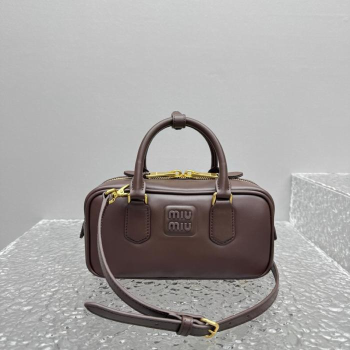 MIU MIU Arcadie Leather Handbag Small Women's Brown 5BB142_2CR3_F0NBL_V_OON size 22*7.5*10.5 cm