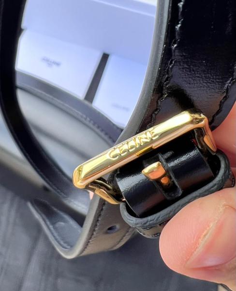 CELINE Teen Triomphe Shiny Cow Leather Handbag, Shoulder Bag, Crossbody Bag Women's Black 188423BF4-38NO size 18.5*6*14 cm