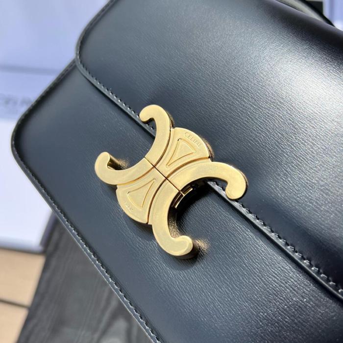 CELINE Teen Triomphe Shiny Cow Leather Handbag, Shoulder Bag, Crossbody Bag Women's Black 188423BF4-38NO size 18.5*6*14 cm