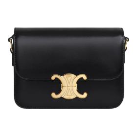 CELINE Teen Triomphe Shiny Cow Leather Handbag, Shoulder Bag, Crossbody Bag Women's Black 188423BF4-38NO size 18.5*6*14 cm