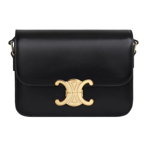 CELINE Teen Triomphe Shiny Cow Leather Handbag, Shoulder Bag, Crossbody Bag Women's Black 188423BF4-38NO size 18.5*6*14 cm