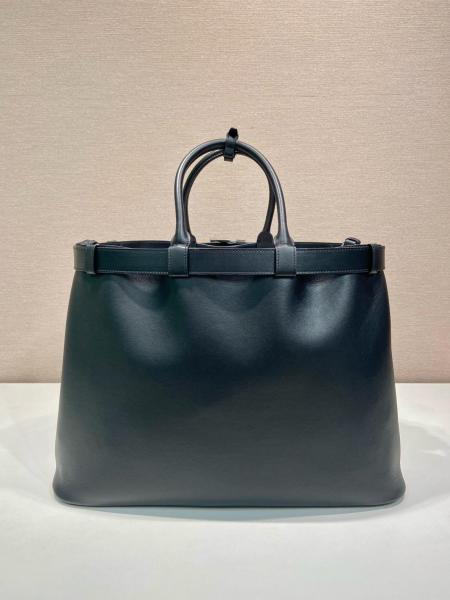 PRADA Leather Tote Bag Shopping Bag Handbag Men's Black 2VG126_2CY9_F0002 size 48*18*34 cm