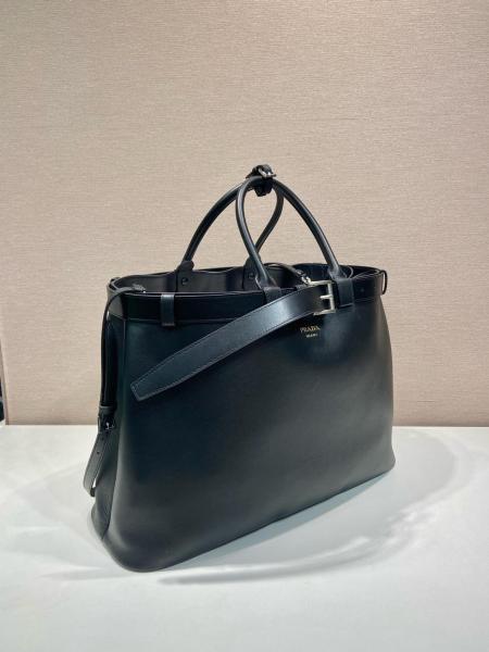PRADA Leather Tote Bag Shopping Bag Handbag Men's Black 2VG126_2CY9_F0002 size 48*18*34 cm
