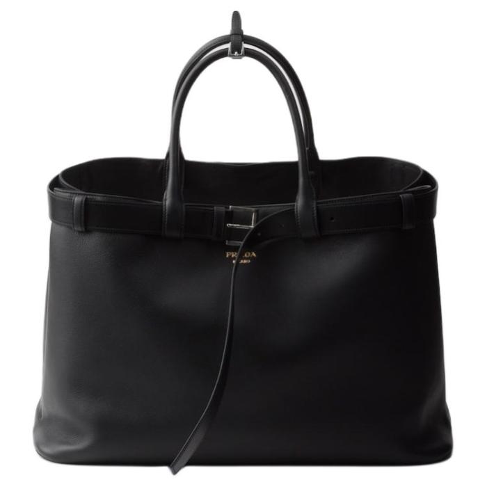 PRADA Leather Tote Bag Shopping Bag Handbag Men's Black 2VG126_2CY9_F0002 size 48*18*34 cm