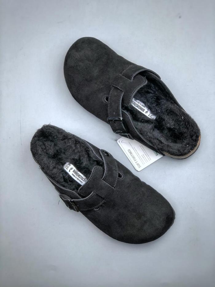 Birkenstock Boston Shearling Suede Leather Black