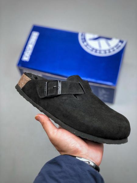 Birkenstock Boston Shearling Suede Leather Black