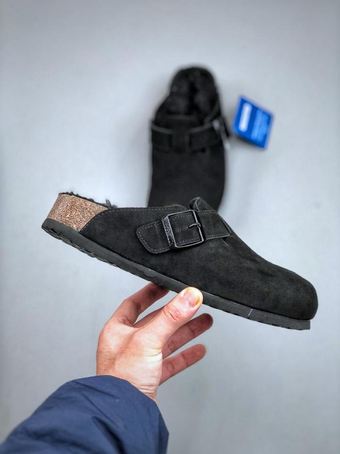 Birkenstock Boston Shearling Suede Leather Black